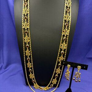 VTG Littman Jewelers Gold-Plated Necklace/Earrings Set Topaz Colored Crystal